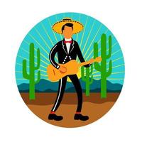 Mexican Mariachi in Desert Circle Retro vector