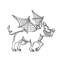 Winged Wild Boar Doodle Art vector