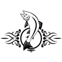 Lake Trout Jumping Up Tribal Tattoo Retro Style Black and White vector