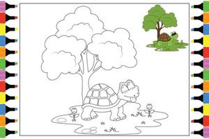 coloring turtle animal cartoon for kids vector