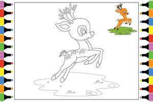 coloring deer animal cartoon for kids vector