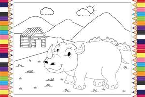 coloring rhino animal cartoon for kids vector