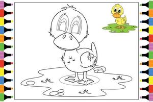 coloring duck animal cartoon for kids vector