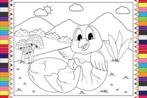 coloring chick animal cartoon for kids vector