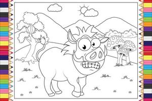 coloring boar animal cartoon for kids vector