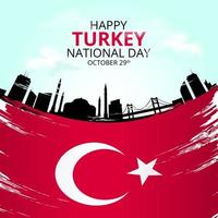 Happy Turkey national day background with grunge flag and landmarks vector