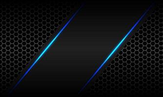 Abstract blue light neon on grey metallic blakc hexagon mesh design modern luxury futuristic technology vector background