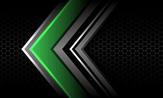 Abstract green silver arrow direction on grey hexagon mesh black design modern luxury futuristic technology vector background