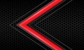 Abstract red glossy grey arrow line direction on dark hexagon mesh black design modern luxury futuristic technology vector background