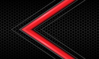 Abstract red glossy grey arrow line direction on dark hexagon mesh black design modern luxury futuristic technology vector background