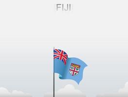 The Fiji flag is flying on a pole that stands tall under the white sky vector