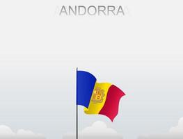 la bandera de andorra ondea en un poste alto bajo el cielo blanco vector