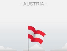 la bandera de austria ondea en un poste alto bajo el cielo blanco vector