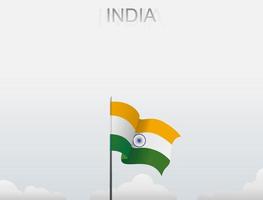 la bandera de la india vuela en un poste alto bajo el cielo blanco vector