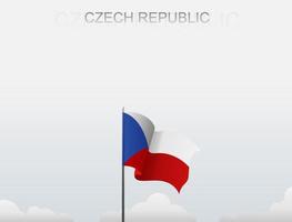 la bandera de la república checa ondea en un poste alto bajo el cielo blanco vector