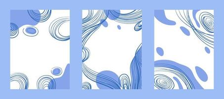 Set of abstract art backgrounds with flowing blue shapes and lines. Winter vector illustration