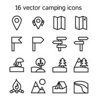 conjunto de iconos de camping, viajes y naturaleza vector