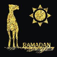 saludo de ramadán dorado con camello vector