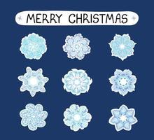 Vector modern colorful Christmas set with illustrations of snowflakes, sticker pack. Use it as elements for design greeting cards , poster, card, packaging paper design