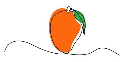 Mango vector illustration. One line drawing art color illustration with lettering organic mango.