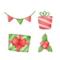 Hand drawn watercolor Christmas decoration set. vector