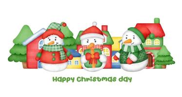 Christmas and new year greeting card with a cute snowman. vector