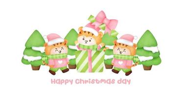 Christmas and new year greeting card with a cute tigers. vector