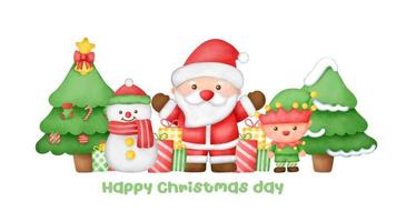 Watercolor Santa Clause and friends for greeting card . vector