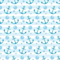 Summer Sea Seamless Pattern with Blue Anchors, Lines and Bubbles vector