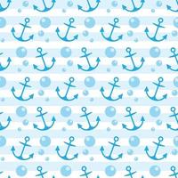 Summer Sea Seamless Pattern with Blue Anchors, Lines and Bubbles vector