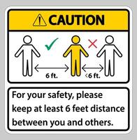 Caution Keep 6 Feet Distance,For your safety,please keep at least 6 feet distance between you and others. vector