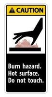 Precaución peligro de quemaduras, superficie caliente, no toque el símbolo de signo aislado sobre fondo blanco, ilustración vectorial vector