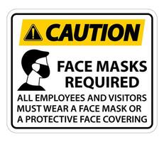 Caution Face Masks Required Sign on white background vector