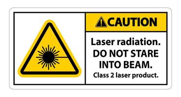 Precaución con la radiación láser, no mire fijamente al rayo, signo de producto láser de clase 2 sobre fondo blanco. vector