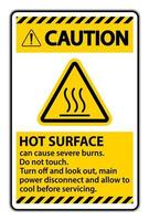 Caution Hot surface sign on white background vector