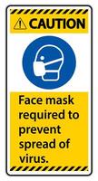 Caution Face mask required to prevent spread of virus sign on white background vector