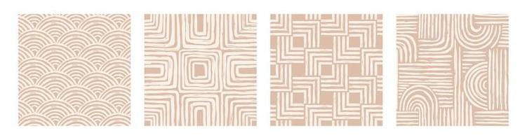Patrón transparente imprimible contemporáneo estético con formas de trazo de pincel de línea abstracta y línea en colores nude. Fondo de boho pastel en pared de ilustración de vector de estilo minimalista de mediados de siglo