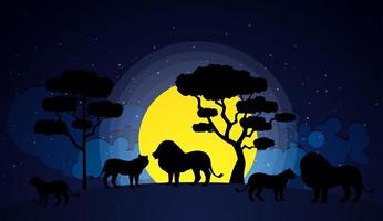 lion shadow isolated Africa Forest sunset vector