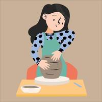 Website banner for ceramics studio. Flat vector illustration of a couple crafting pots. Romantic date idea. People in relationship on pottery class. Pro Vector