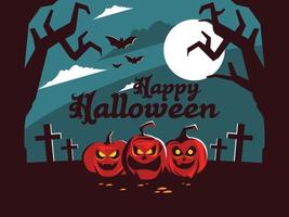 Happy Halloween graveyard background with zombie hand and pumpkin vector