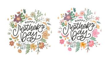 Elegant greeting card design with stylish text Mother s Day on colorful flowers decorated background. vector