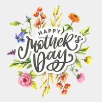 Elegant greeting card design with stylish text Mother s Day on colorful flowers decorated background. vector