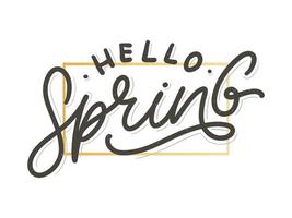 Hello Spring Flowers Text Background Frame lettering slogan vector