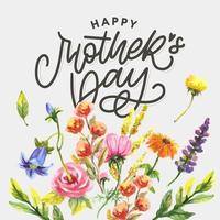 Elegant greeting card design with stylish text Mother s Day on colorful flowers decorated background. vector