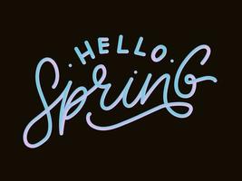 Hello Spring Flowers Text Background Frame lettering slogan vector