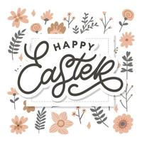 Happy Easter day background with frame flowers vector