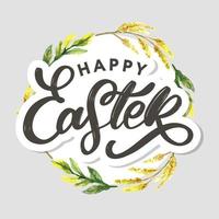 Felices Pascuas Logotipo bosquejado a mano, icono de tipografía de placa. letras felices pascuas con flores para tarjetas de felicitación, plantilla de invitación. Fondo de plantilla de cartel de banner de letras retro, vintage vector