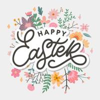 Happy Easter day background with frame flowers vector