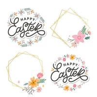 Happy Easter day background with frame flowers vector