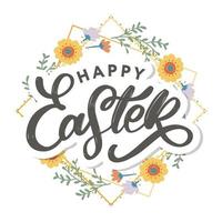 Happy Easter day background with frame flowers vector